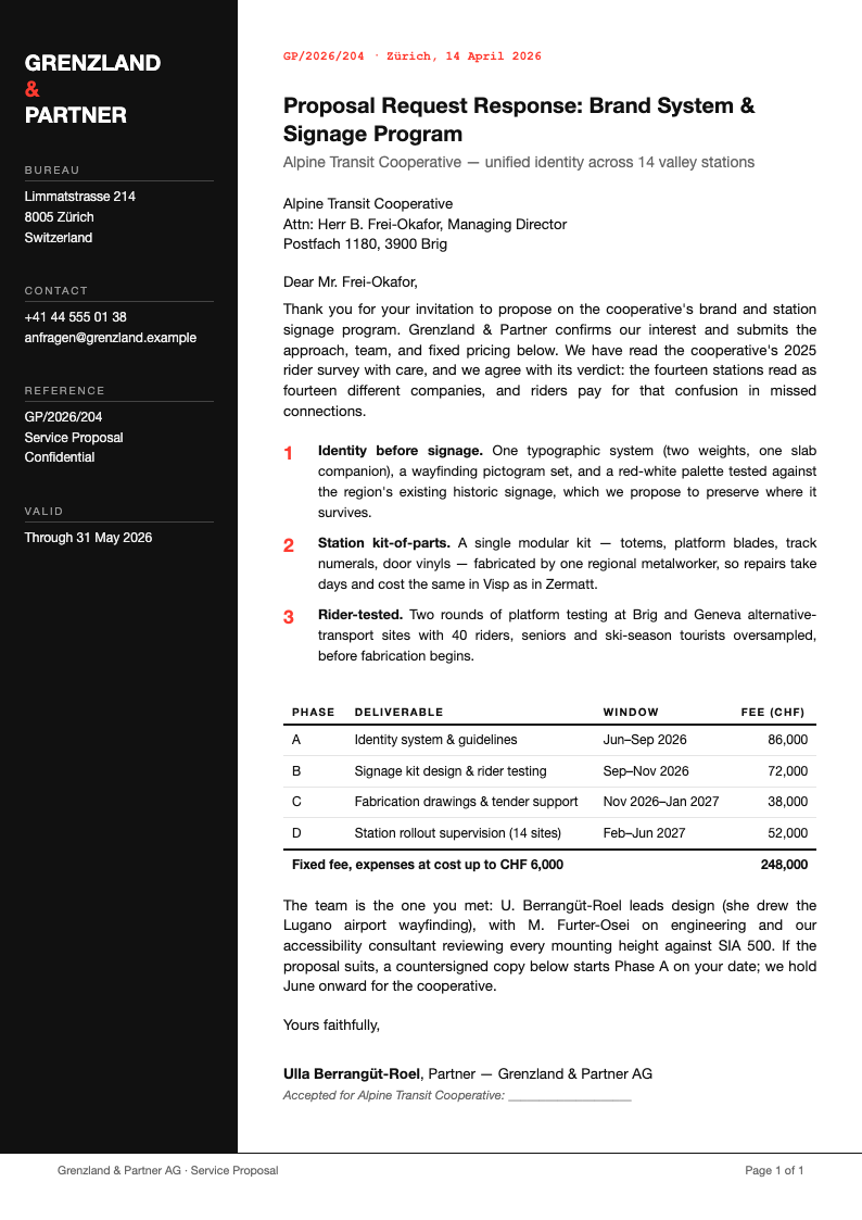 Swiss International Proposal Request